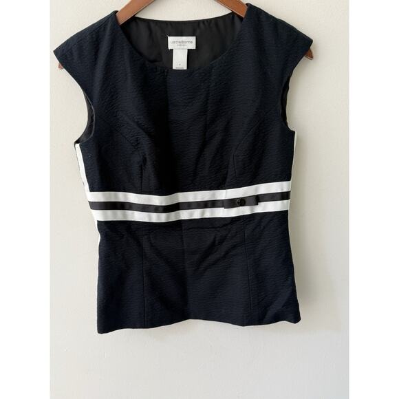 Liz Claiborne Color Block Vest Size 4 Black White Side Zip Cotton Career Capsule - Picture 1 of 10